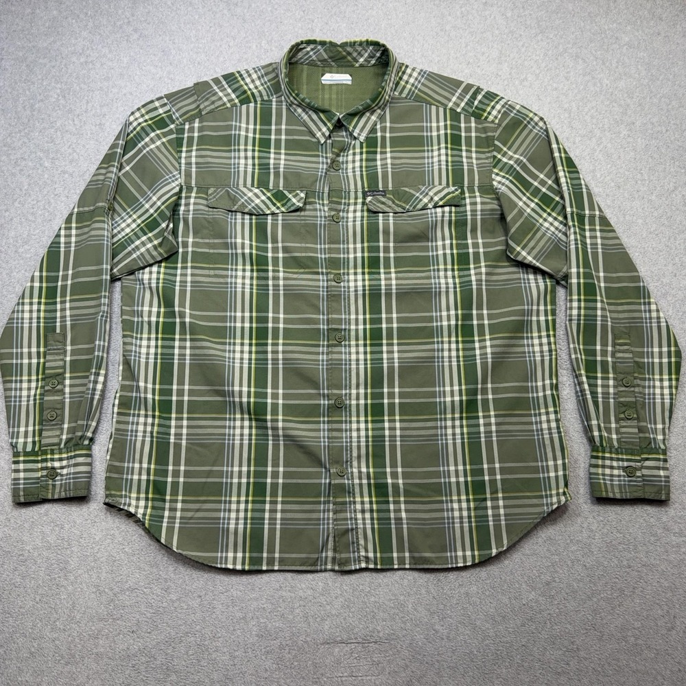 Columbia Silver Ridge Utility Lite Shirt Mens XL Green Plaid Fishing Vented